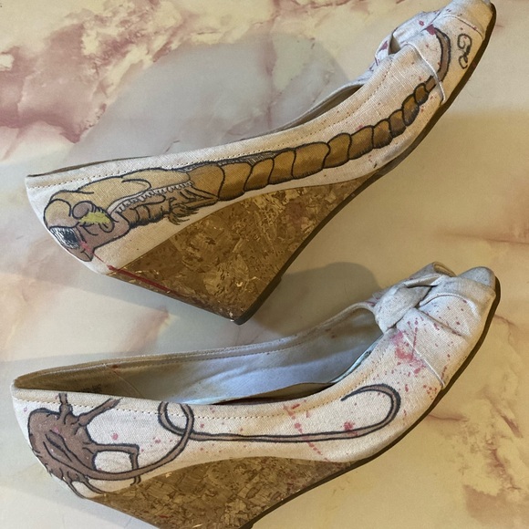 Handpainted canvas wedge sandals- Aliens - Picture 4 of 8